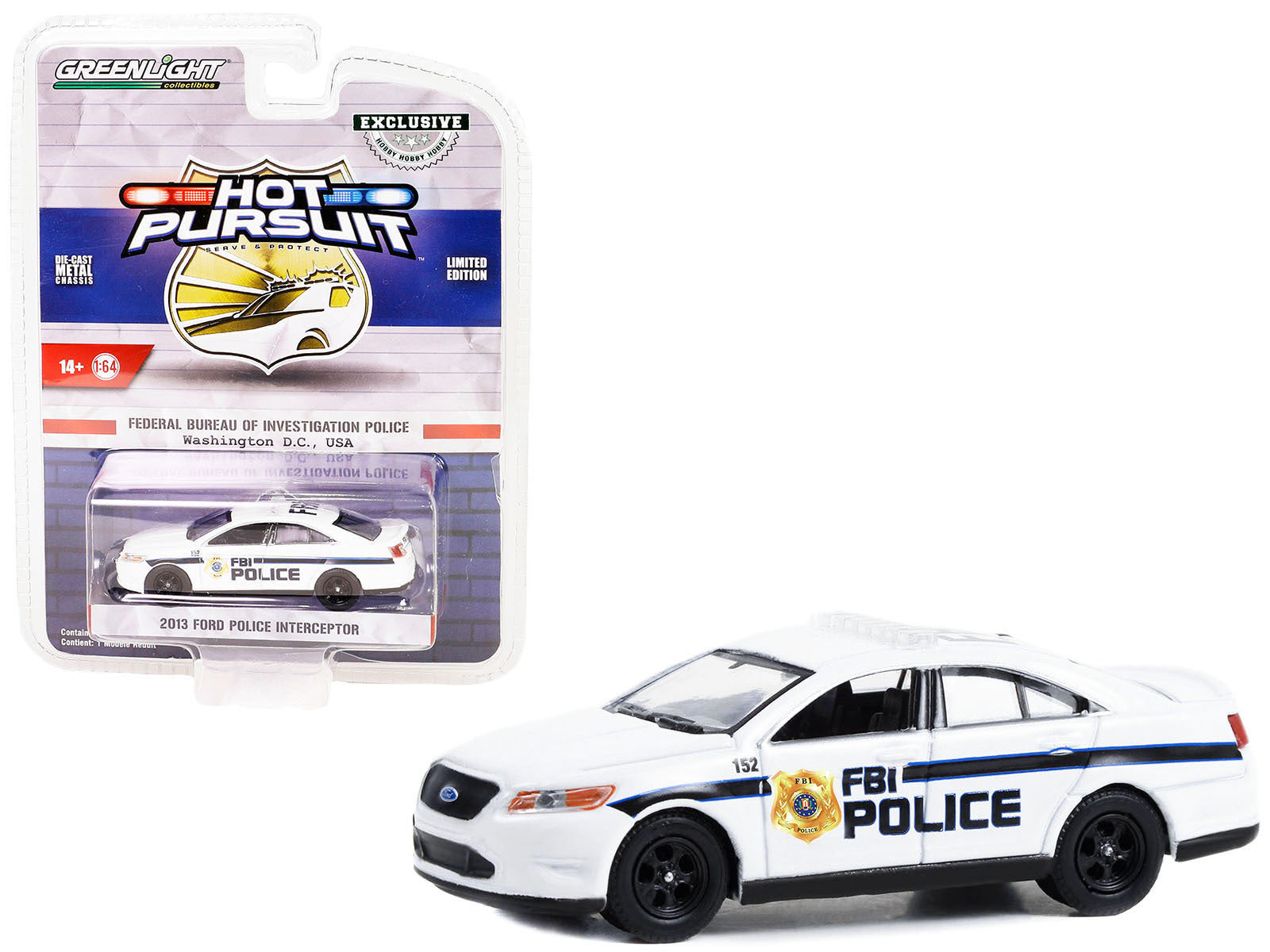 2013 Ford Police Interceptor White "FBI Police (Federal Bureau of Investigation Police)" "Hot Pursuit" Special Edition 1/64 Diecast Model Car by Greenlight Greenlight