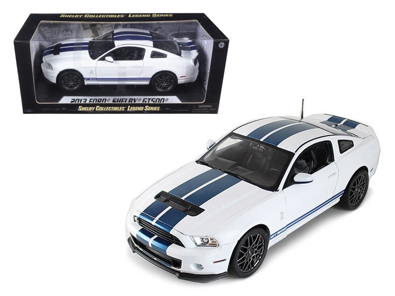 2013 Ford Shelby Cobra GT500 SVT White with Blue Stripes 1/18 Diecast Car Model by Shelby Collectibles Shelby Collectibles