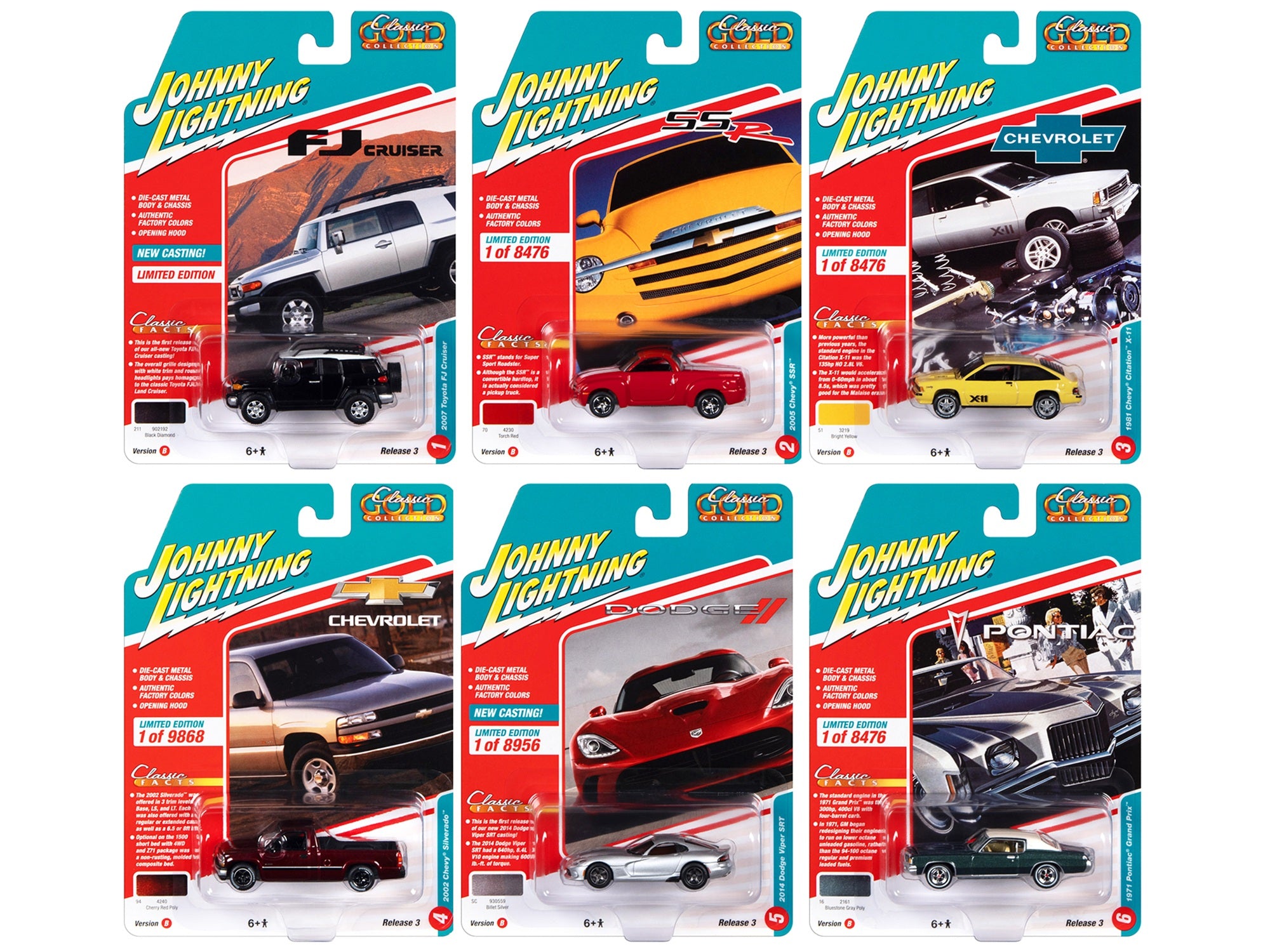 "Classic Gold Collection" 2022 Set B of 6 Cars Release 3 1/64 Diecast Model Cars by Johnny Lightning Johnny Lightning