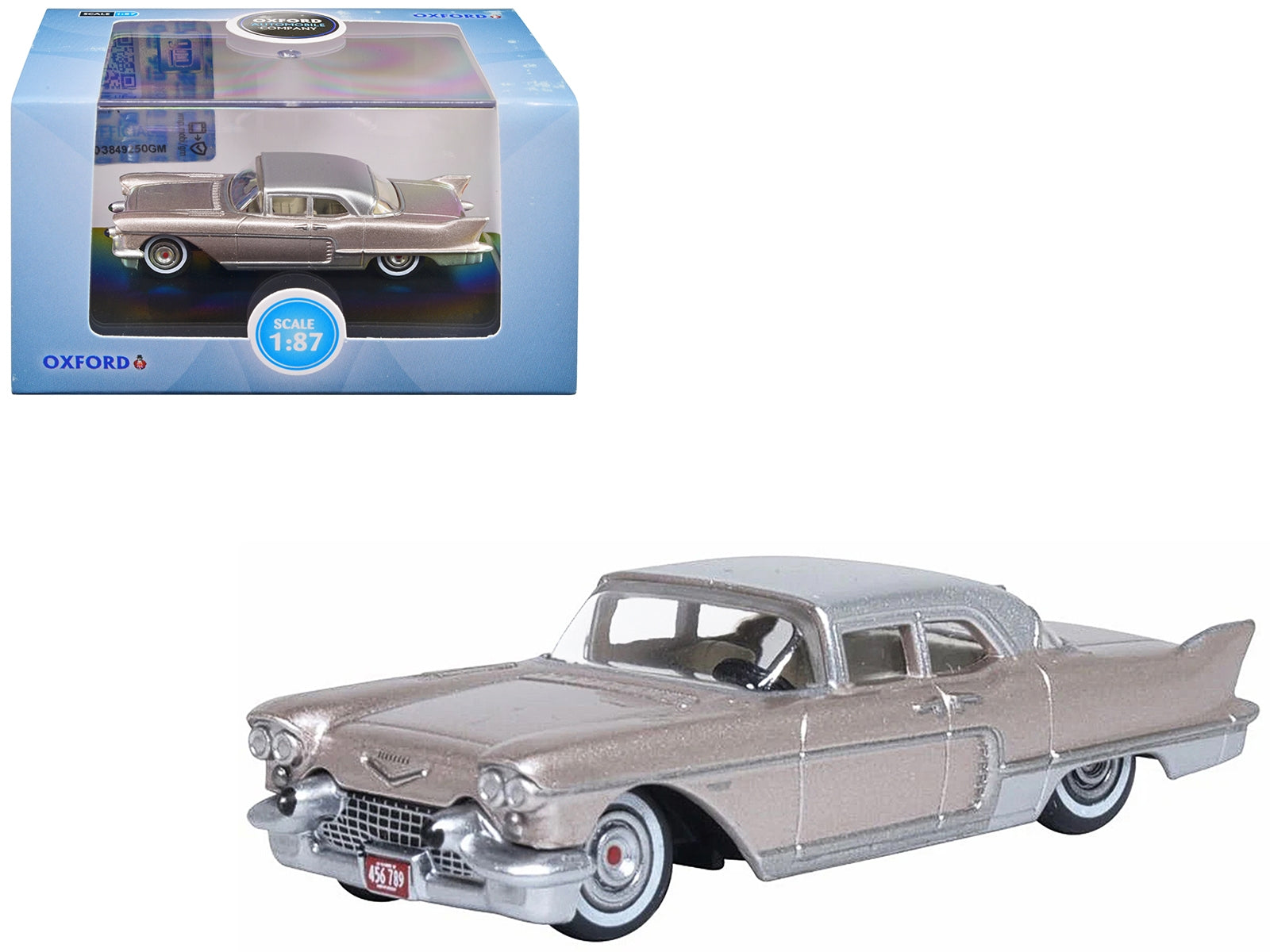 1957 Cadillac Eldorado Brougham Sandalwood Beige Metallic with Silver Top 1/87 (HO) Scale Diecast Model Car by Oxford Diecast Oxford Diecast