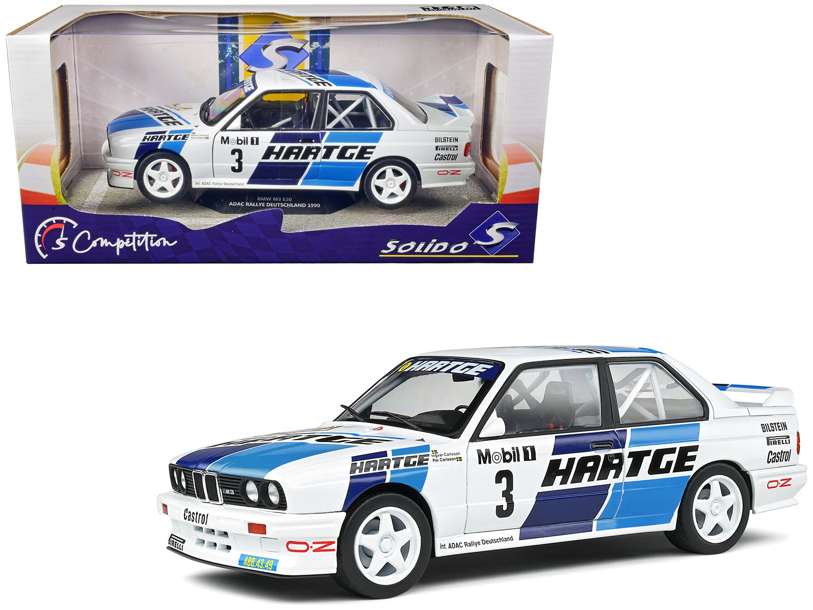 BMW E30 M3 Gr. A #3 Ingvar Carlsson - Per Carlsson "Adac Rallye Deutchland" (1990) "Competition" Series 1/18 Diecast Model Car by Solido Solido