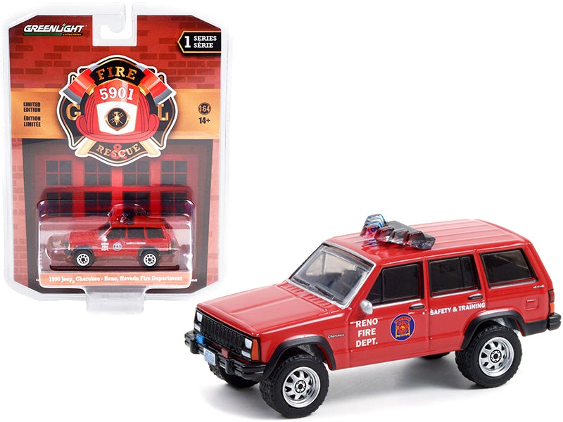 1990 Jeep Cherokee Red "Reno Fire Department" (Nevada) "Fire & Rescue" Series 1 1/64 Diecast Model Car by Greenlight Greenlight