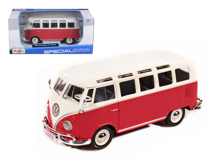 Volkswagen Van Samba Bus Red and White 1/25 Diecast Model by Maisto Maisto