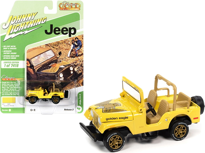 Jeep CJ-5 Sunshine Yellow with Golden Eagle Graphics "Classic Gold Collection" Limited Edition to 7418 pieces Worldwide 1/64 Diecast Model Car by Johnny Lightning Johnny Lightning