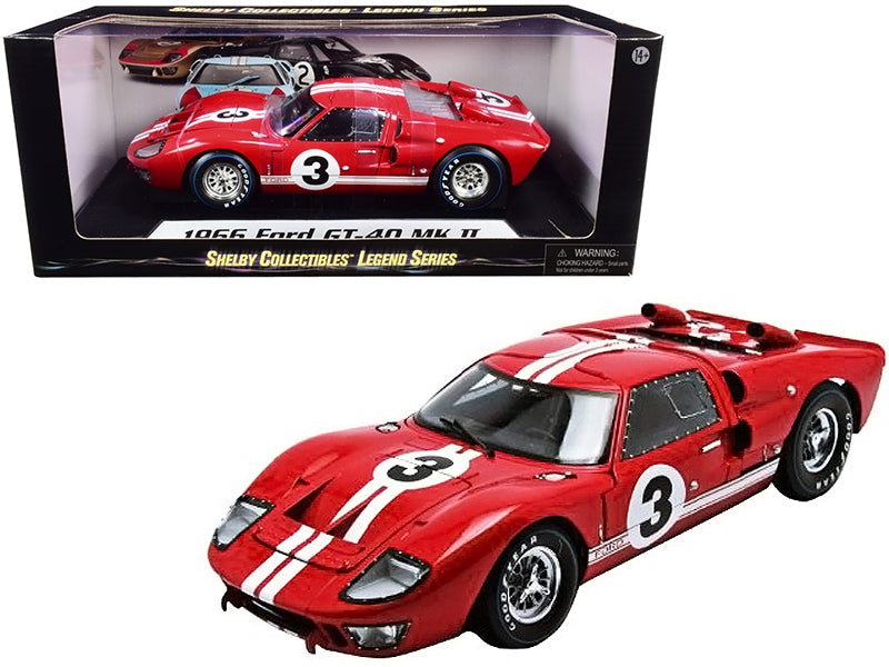 1966 Ford GT-40 MK II #5 Red with White Stripes Le Mans 1/18 Diecast Model Car by Shelby Collectibles Shelby Collectibles