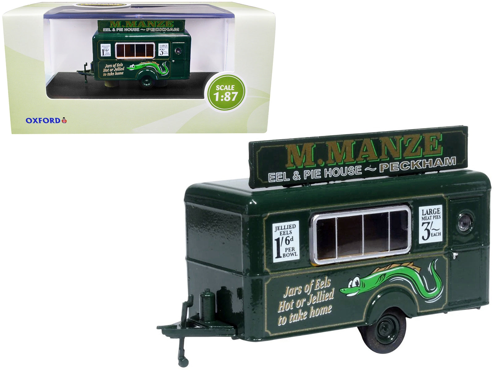 Mobile Food Trailer "M. Manze Eel and Pie House - Peckham" 1/87 (HO) Scale Diecast Model by Oxford Diecast Oxford Diecast