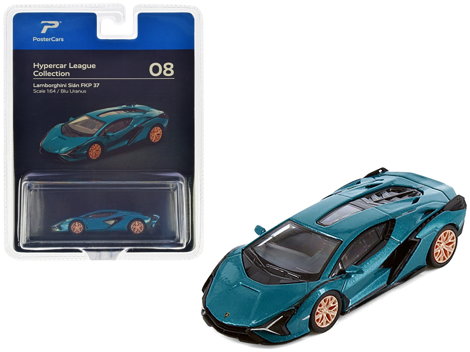 Lamborghini Sian FKP 37 Blu Uranus Blue Metallic "Hypercar League Collection" 1/64 Diecast Model Car by PosterCars PosterCars