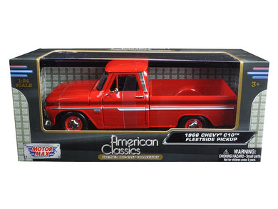 1966 Chevrolet C10 Fleetside Pickup Truck Red 1/24 Diecast Model Car by Motormax Motormax