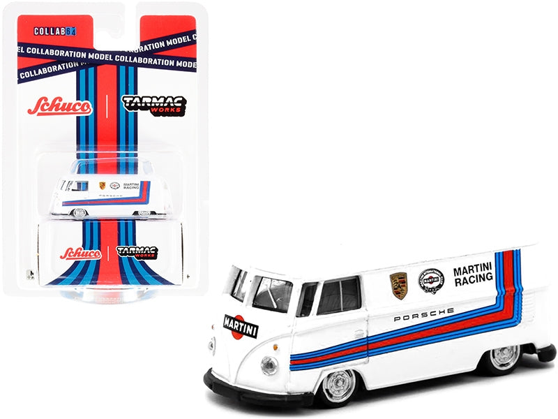 Volkswagen T1 Van Low Ride Height White with Stripes "Martini Racing" "Collaboration Model" 1/64 Diecast Model Car by Schuco & Tarmac Works Schuco