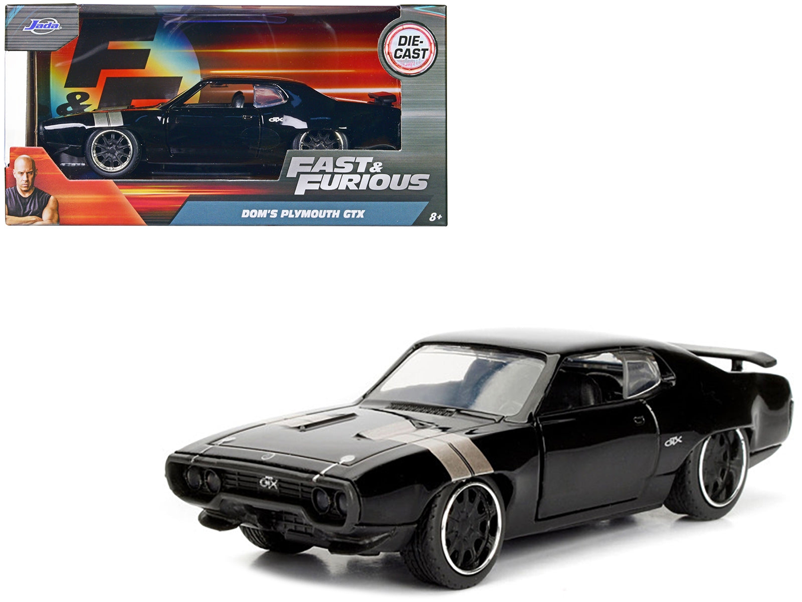 Dom's Plymouth GTX Black with Silver Stripes Fast & Furious F8 "The Fate of the Furious" Movie 1/32 Diecast Model Car by Jada Jada