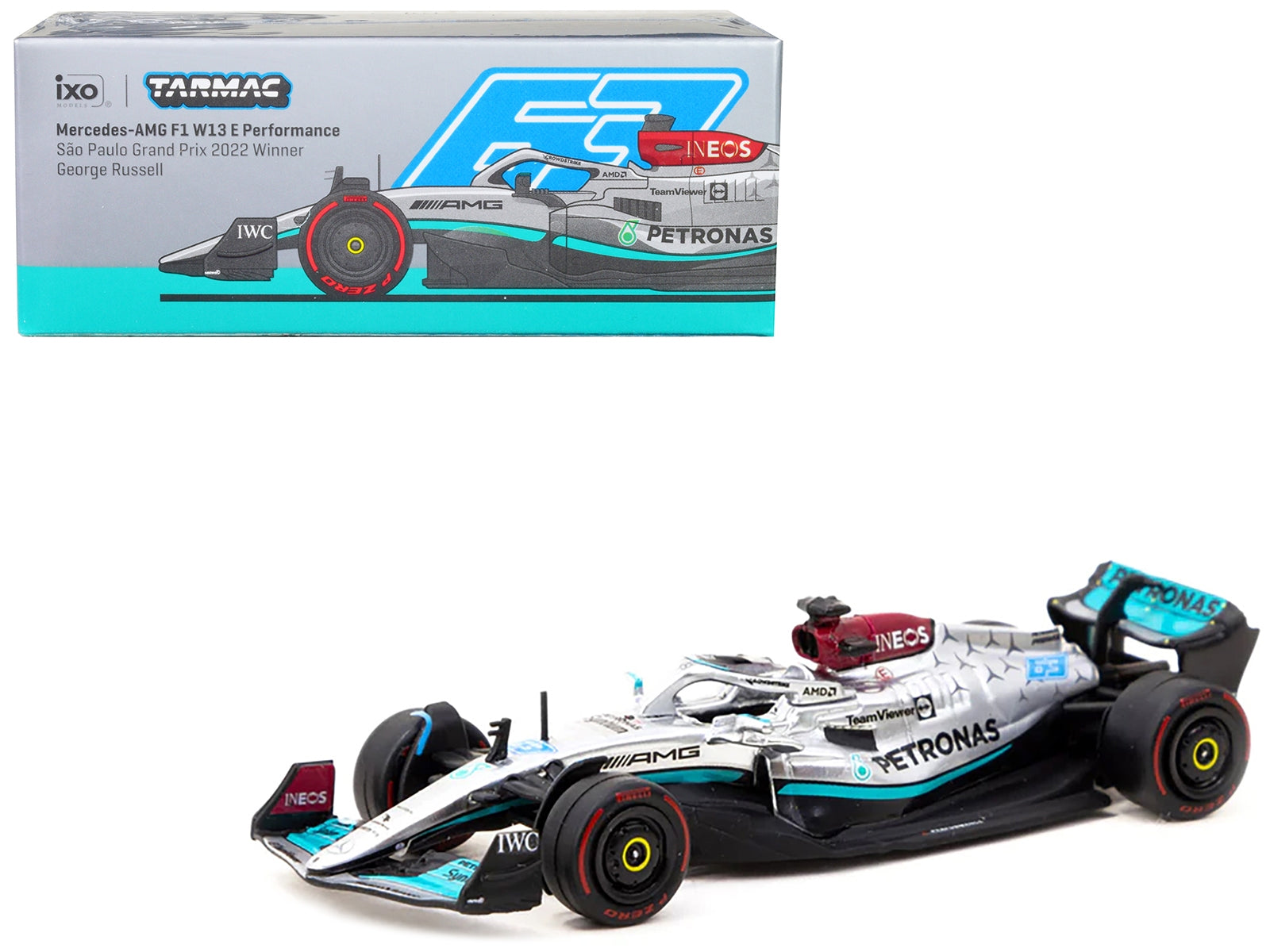 Mercedes-AMG F1 W13 E Performance #63 George Russell Formula One F1 Winner "Sao Paulo GP" (2022) "Global64" Series 1/64 Diecast Model Car by Tarmac Works Tarmac Works