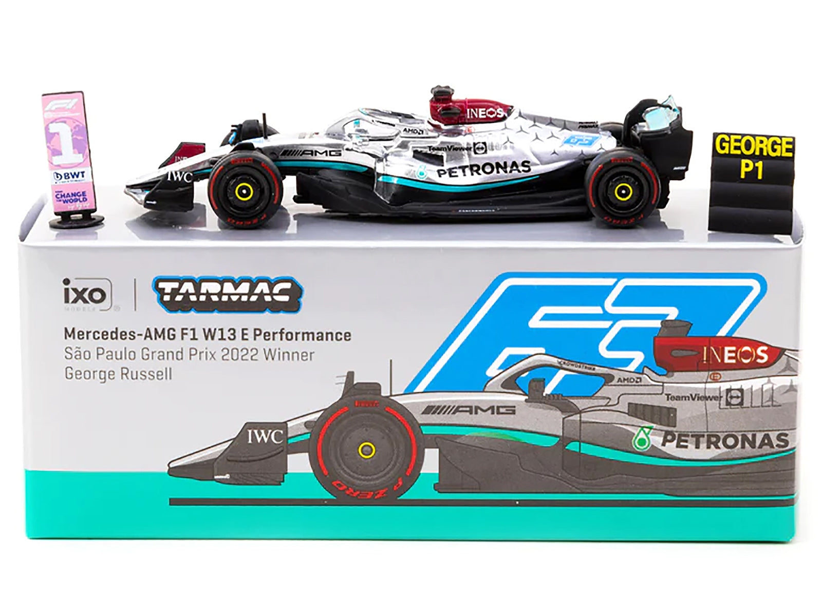 Mercedes-AMG F1 W13 E Performance #63 George Russell Formula One F1 Winner "Sao Paulo GP" (2022) "Global64" Series 1/64 Diecast Model Car by Tarmac Works Tarmac Works