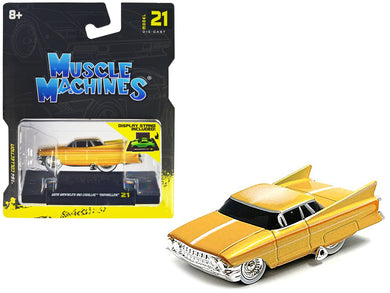 Gene Winfield's 1961 Cadillac Maybelline Yellow Metallic with White Stripes 1/64 Diecast Model Car by Muscle Machines Muscle Machines