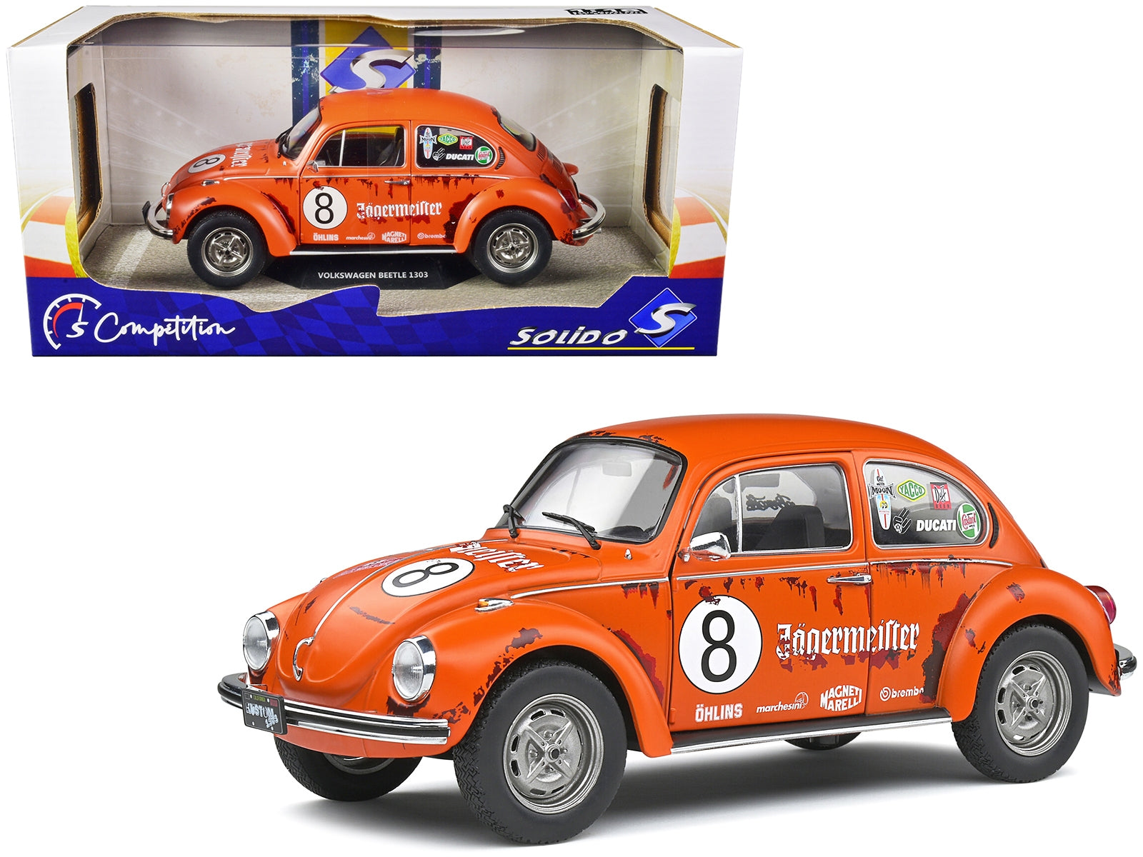 1974 Volkswagen Beetle 1303 #8 Matt Orange "Jagermeister" Tribute "Competition" Series 1/18 Diecast Model Car by Solido Solido