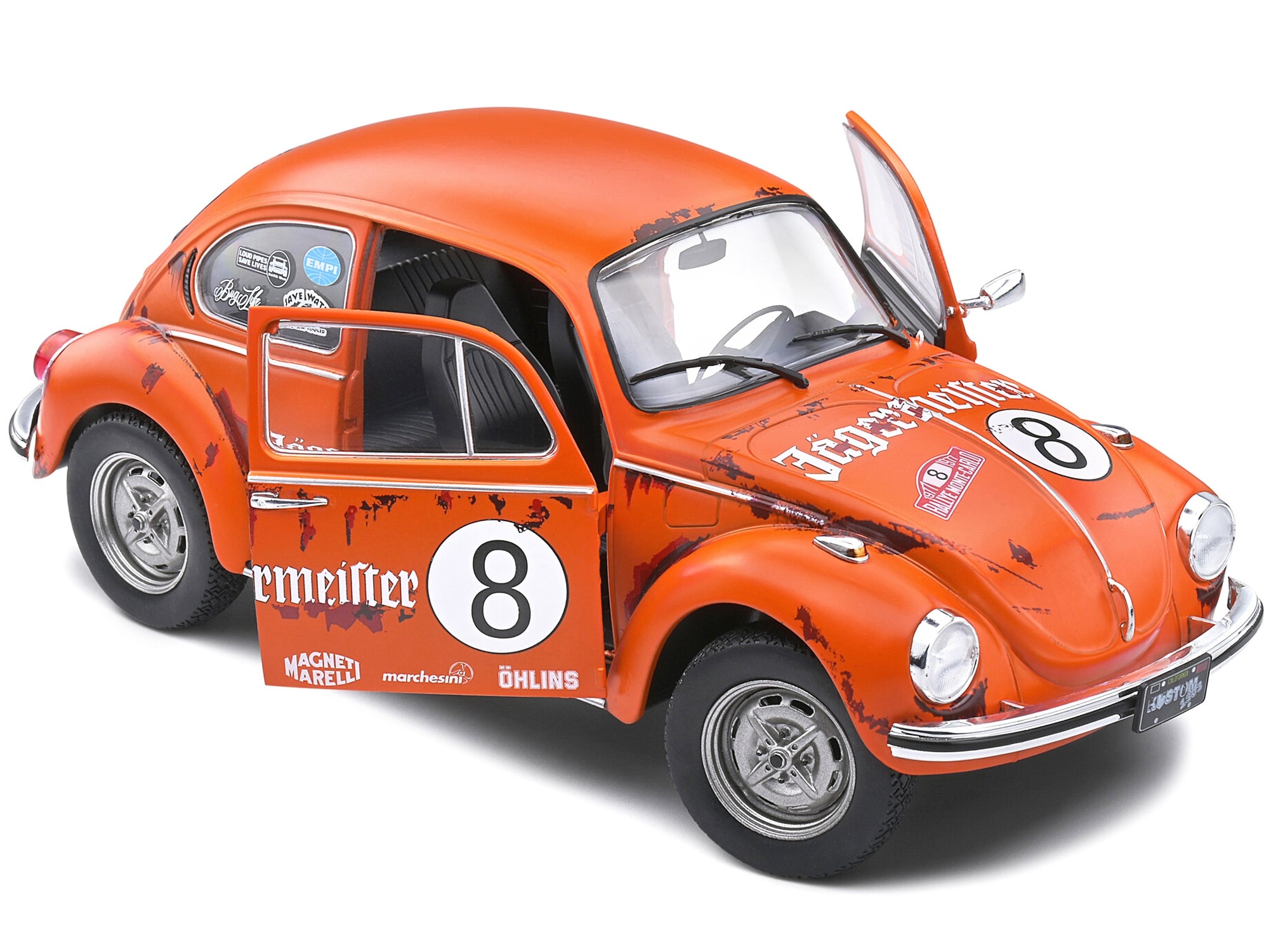 1974 Volkswagen Beetle 1303 #8 Matt Orange "Jagermeister" Tribute "Competition" Series 1/18 Diecast Model Car by Solido Solido