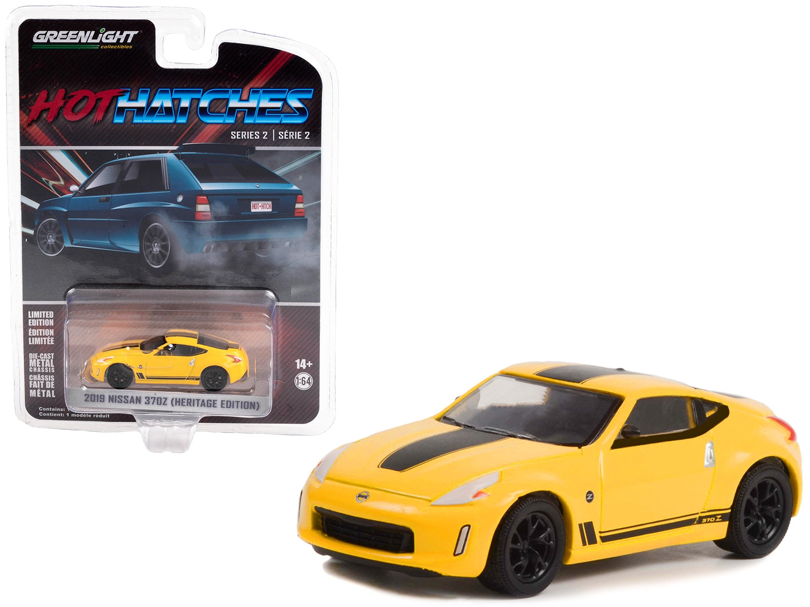 2019 Nissan 370Z (Heritage Edition) Chicane Yellow with Black Stripes "Hot Hatches" Series 2 1/64 Diecast Model Car by Greenlight Greenlight