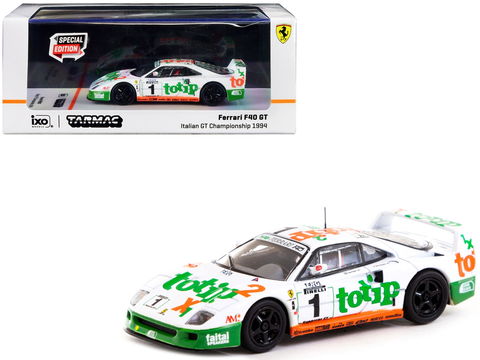 Ferrari F40 GT #1 Federico D'Amore - Oscar Larrauri "Italian GT Championship" (1994) "Hobby64" Series 1/64 Diecast Model Car by Tarmac Works Tarmac Works