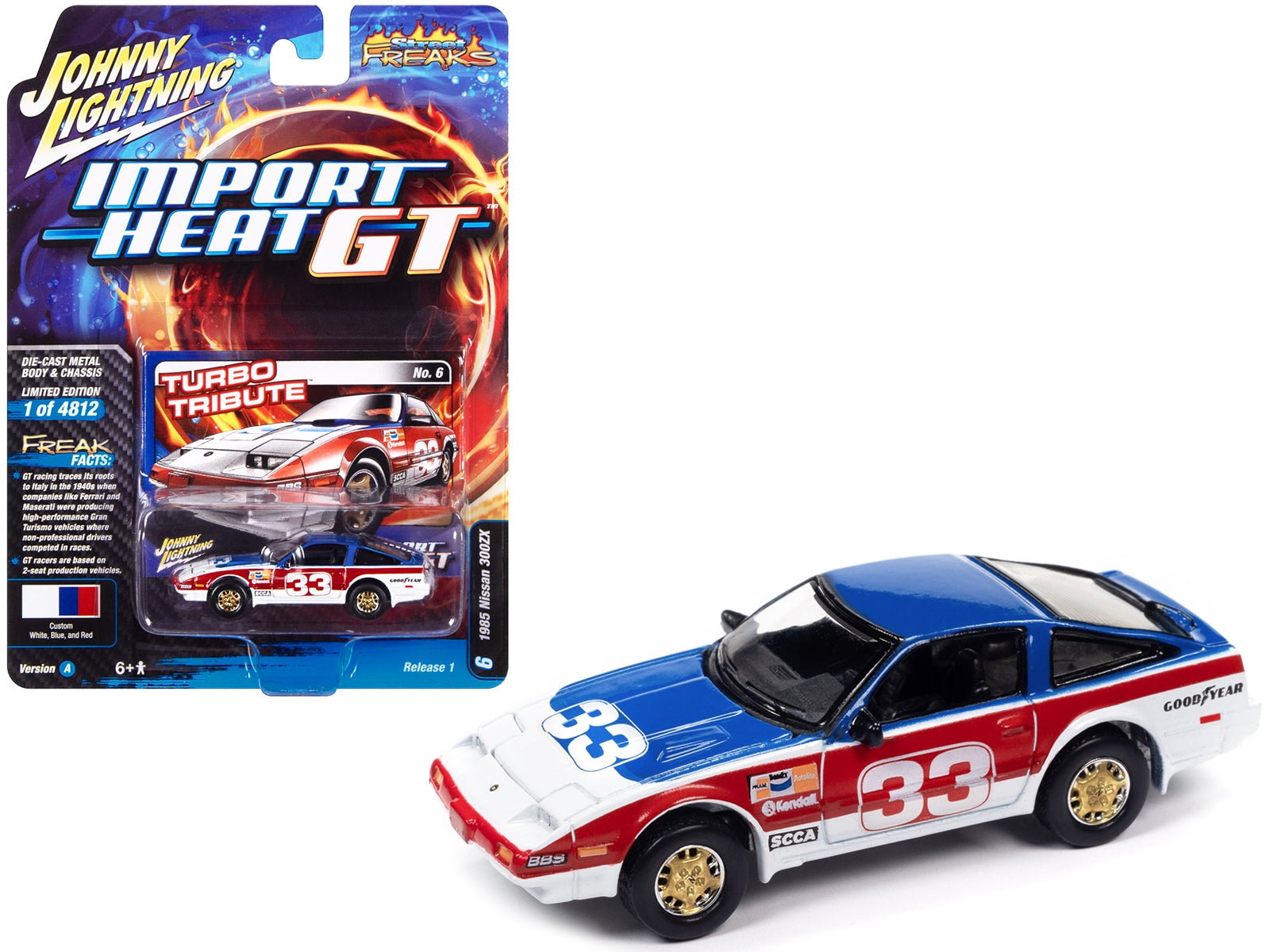 1985 Nissan 300ZX #33 Red White and Blue "Turbo Tribute" "Import Heat GT" Limited Edition to 4812 pieces Worldwide "Street Freaks" Series 1/64 Diecast Model Car by Johnny Lightning Johnny Lightning