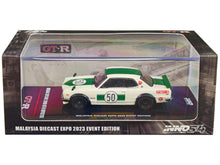 Load image into Gallery viewer, Nissan Skyline 2000 GT-R (KPGC10) #50 RHD (Right Hand Drive) White with Green Stripes &quot;Malaysia Diecast Expo Event Edition&quot; (2023) 1/64 Diecast Model Car by Inno Models Inno Models
