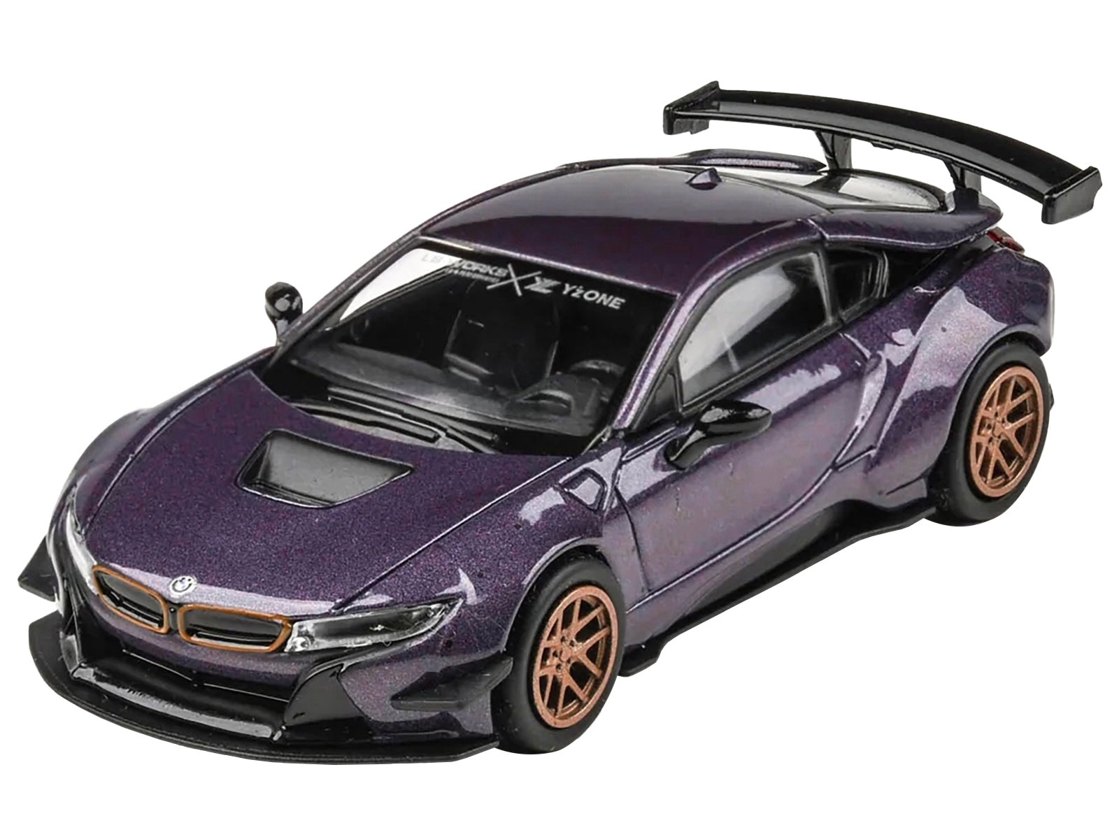 BMW i8 Liberty Walk Twilight Purple Metallic with Gold Wheels 1/64 Diecast Model Car by Paragon Models Paragon