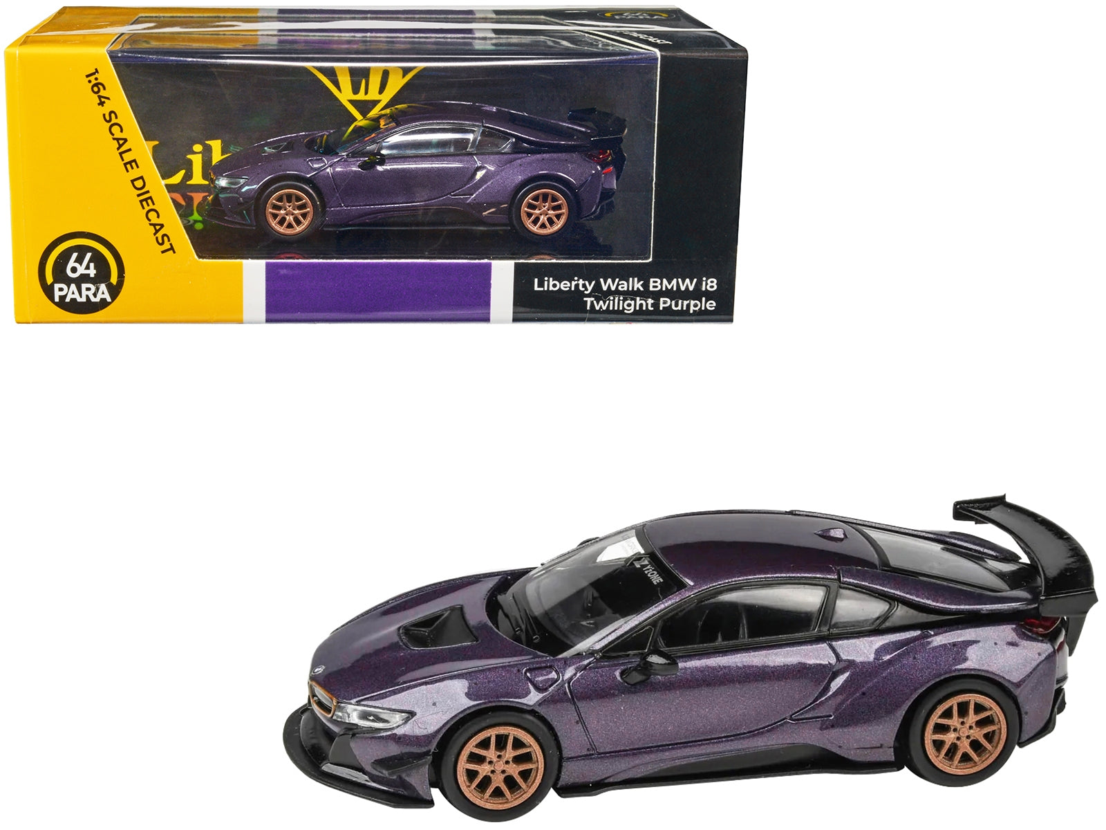 BMW i8 Liberty Walk Twilight Purple Metallic with Gold Wheels 1/64 Diecast Model Car by Paragon Models Paragon