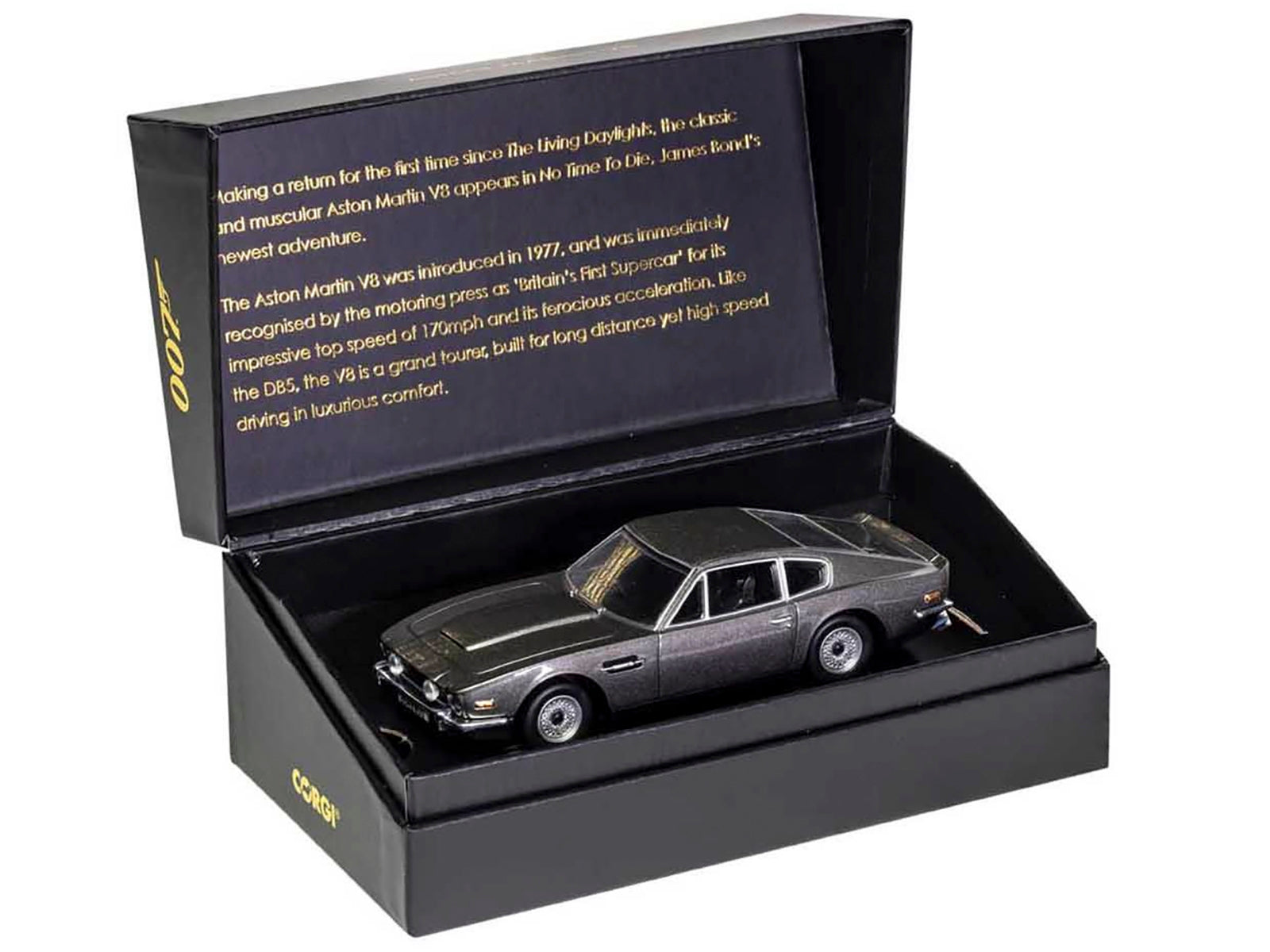 Aston Martin V8 RHD (Right Hand Drive) Black Metallic James Bond 007 "No Time To Die" (2021) Movie Diecast Model Car by Corgi Corgi