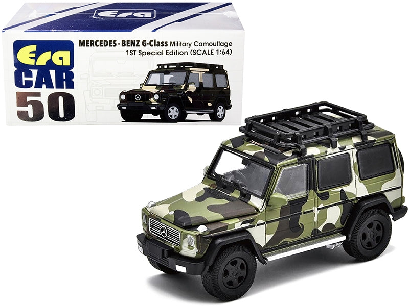 Mercedes Benz G-Class with Roof Rack Military Camouflage 1ST Special Edition 1/64 Diecast Model Car by Era Car Era Car