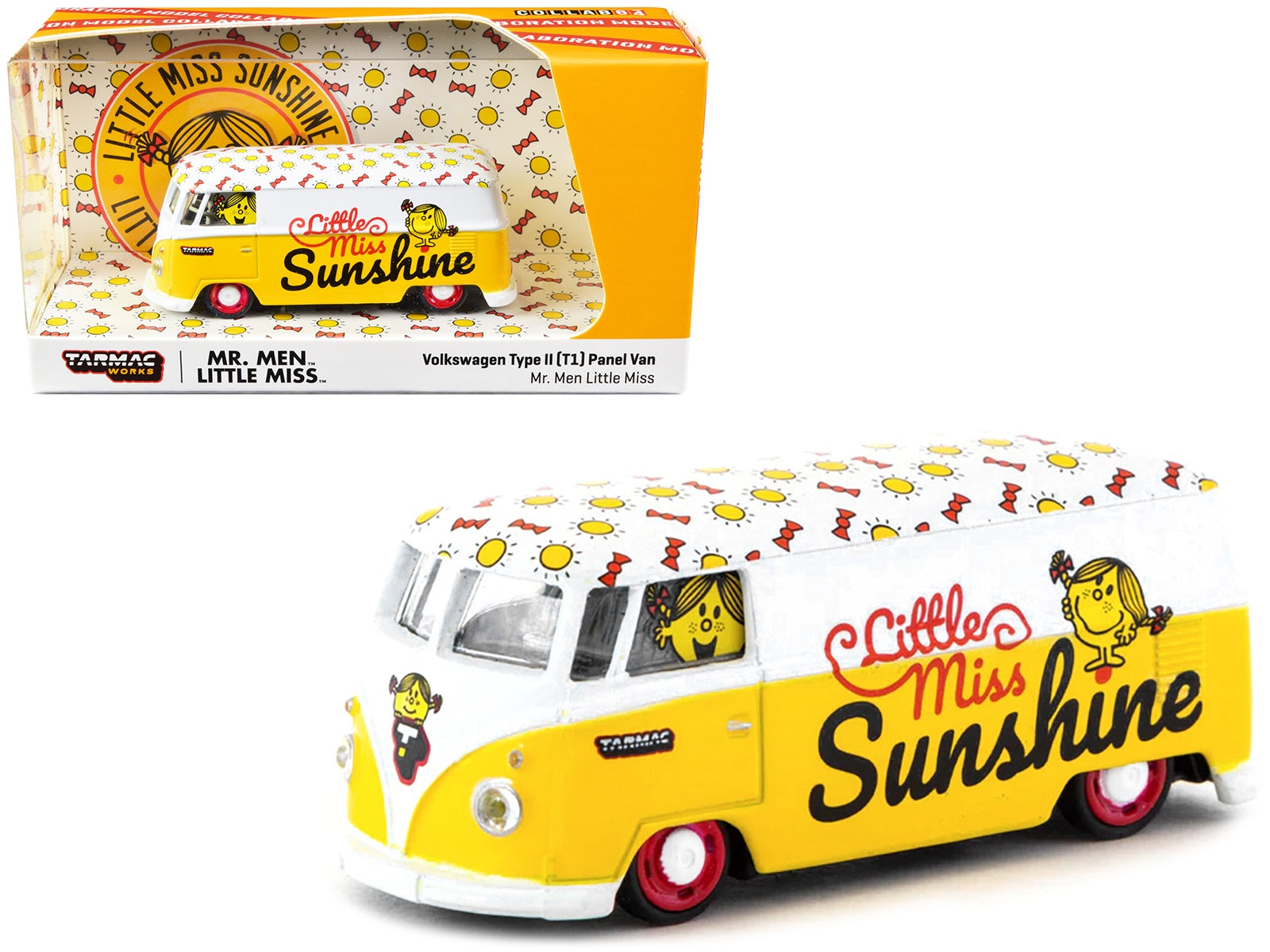 Volkswagen Type II (T1) Panel Van "Little Miss Sunshine" Yellow and White "Mr. Men & Little Miss" "Collab64" Series 1/64 Diecast Model Car by Schuco & Tarmac Works Schuco