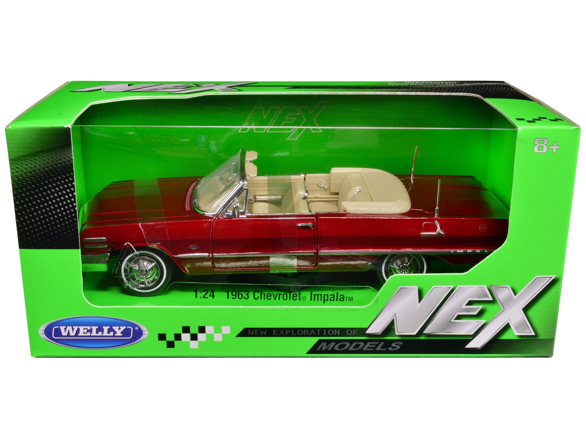 1963 Chevrolet Impala Convertible Red Metallic "NEX Models" 1/24 Diecast Model Car by Welly Welly