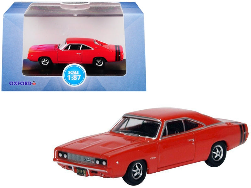 1968 Dodge Charger Bright Red with Black Stripes 1/87 (HO) Scale Diecast Model Car by Oxford Diecast Oxford Diecast