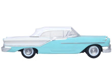 Load image into Gallery viewer, 1957 Oldsmobile 88 Convertible (Top-Up) Banff Blue and Alcan White with White 1/87 (HO) Scale Diecast Model Car by Oxford Diecast Oxford Diecast
