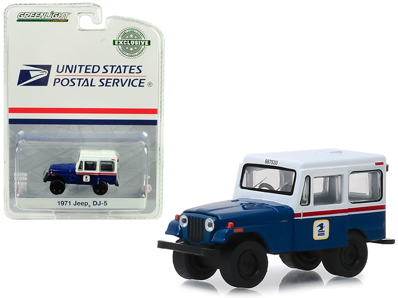 1971 Jeep DJ-5 Blue and White "United States Postal Service" (USPS) "Hobby Exclusive" 1/64 Diecast Model Car by Greenlight Greenlight