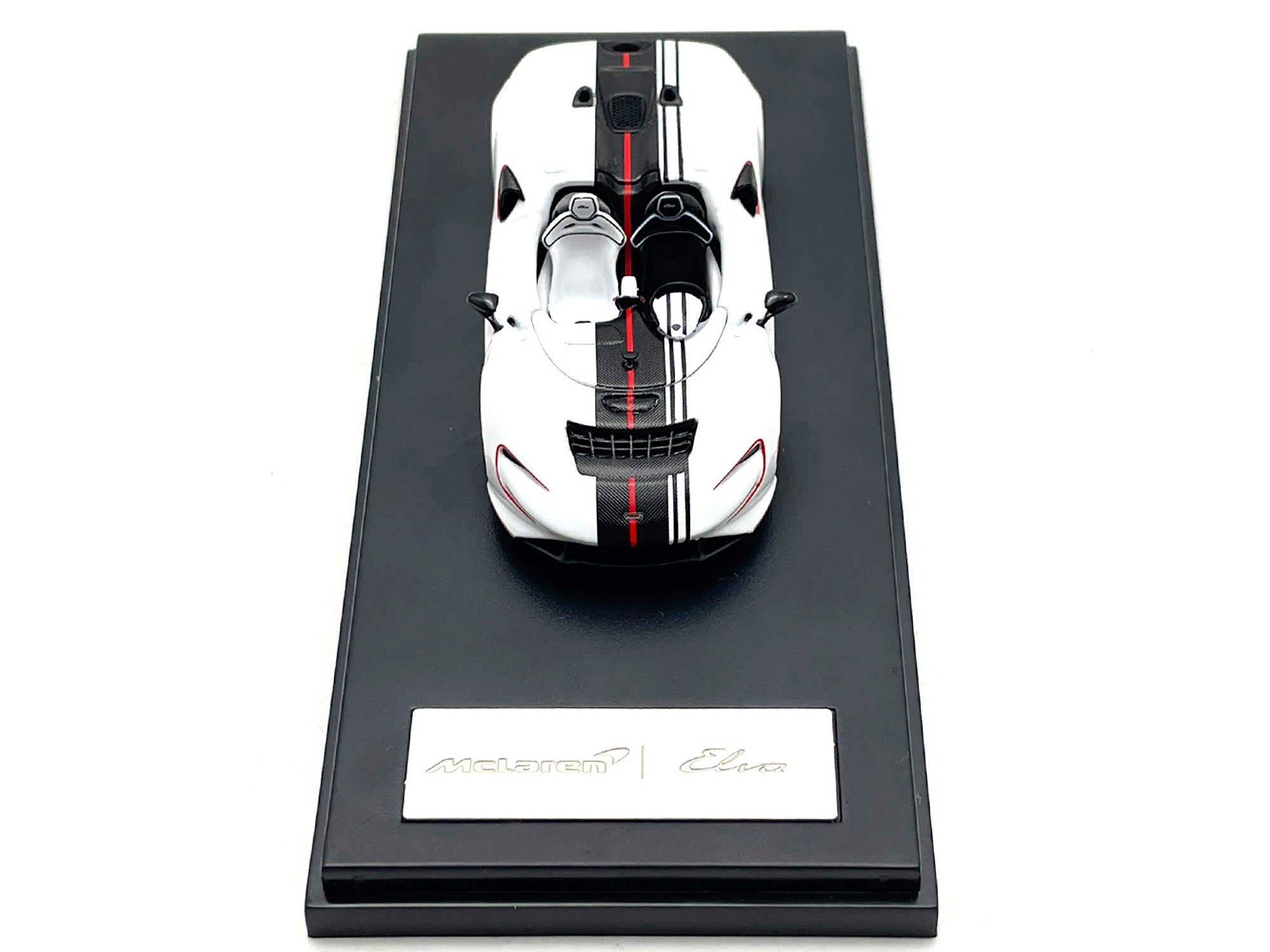 McLaren Elva Convertible White with Carbon and Red Stripes 1/64 Diecast Model Car by LCD Models LCD Models