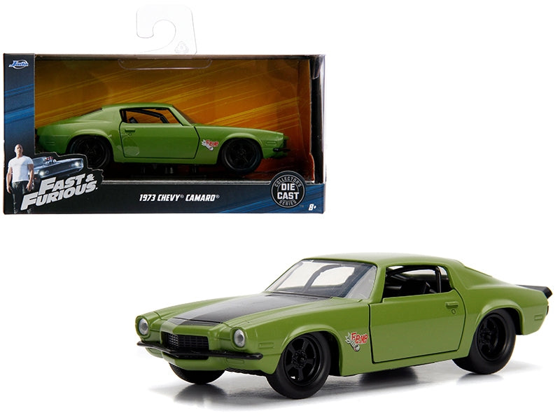 Dom's 1973 Chevrolet Camaro "F-Bomb" Matt Green with Black Hood Stripe "Fast & Furious" Movie 1/32 Diecast Model Car by Jada Jada