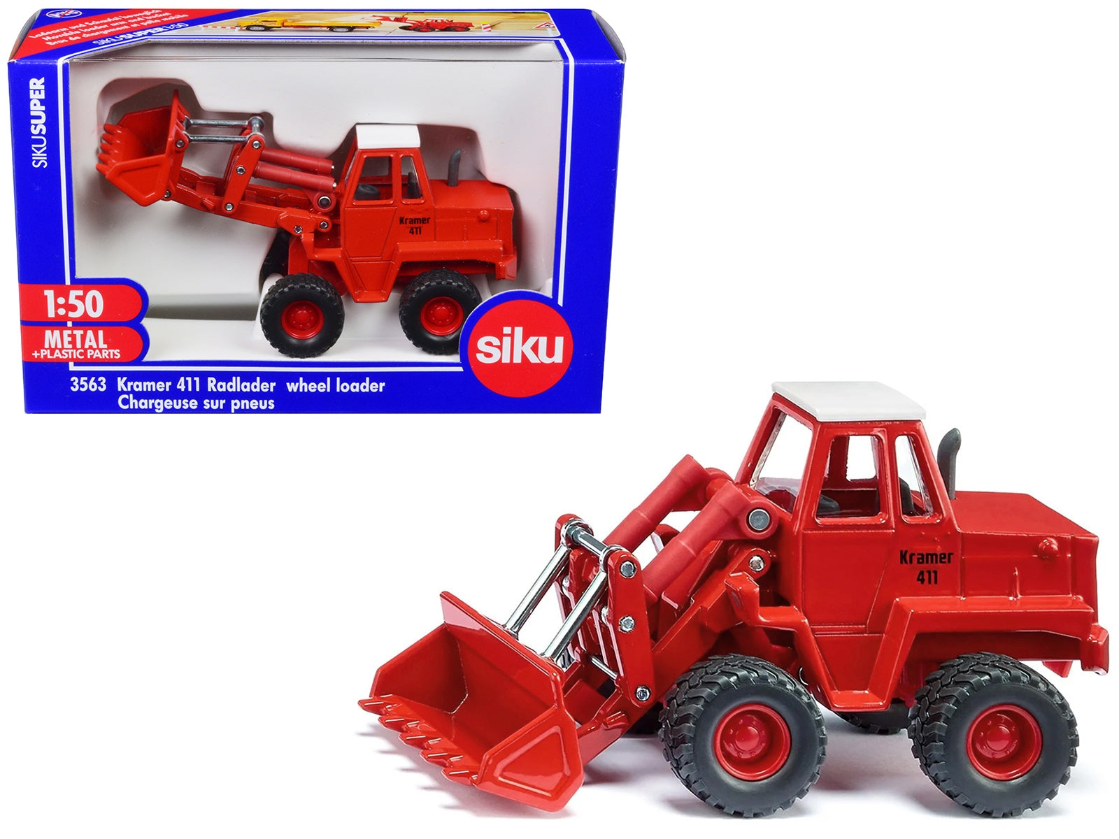 Kramer 411 Wheel Loader Red with White Top 1/50 Diecast Model by Siku SIKU