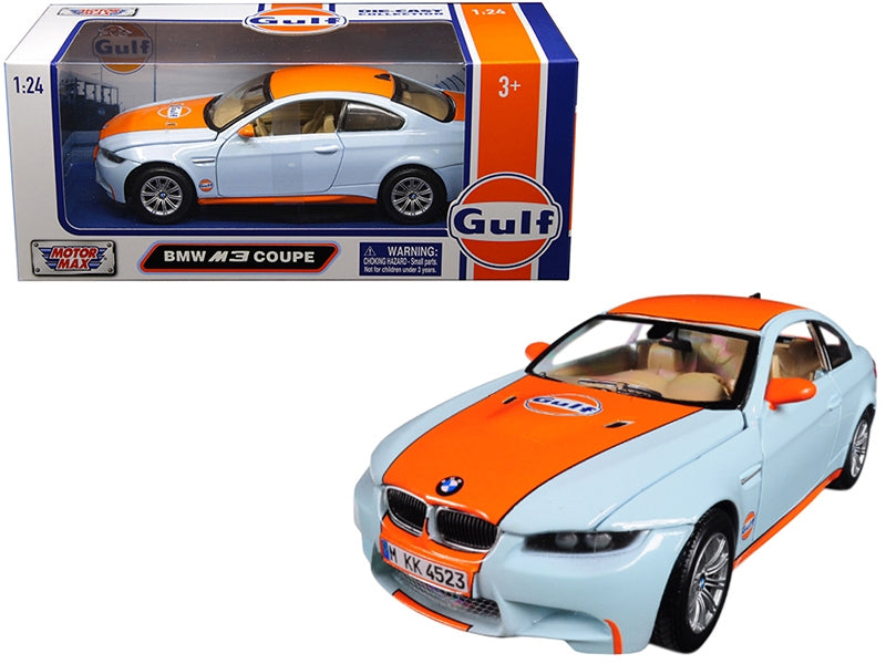 BMW M3 Coupe with "Gulf Oil" Livery Light Blue with Orange Stripe 1/24 Diecast Model Car by Motormax Motormax