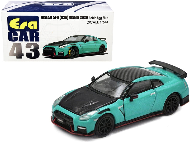 2020 Nissan GT-R (R35) Nismo RHD (Right Hand Drive) Robin Egg Blue and Carbon Black 1/64 Diecast Model Car by Era Car Era Car