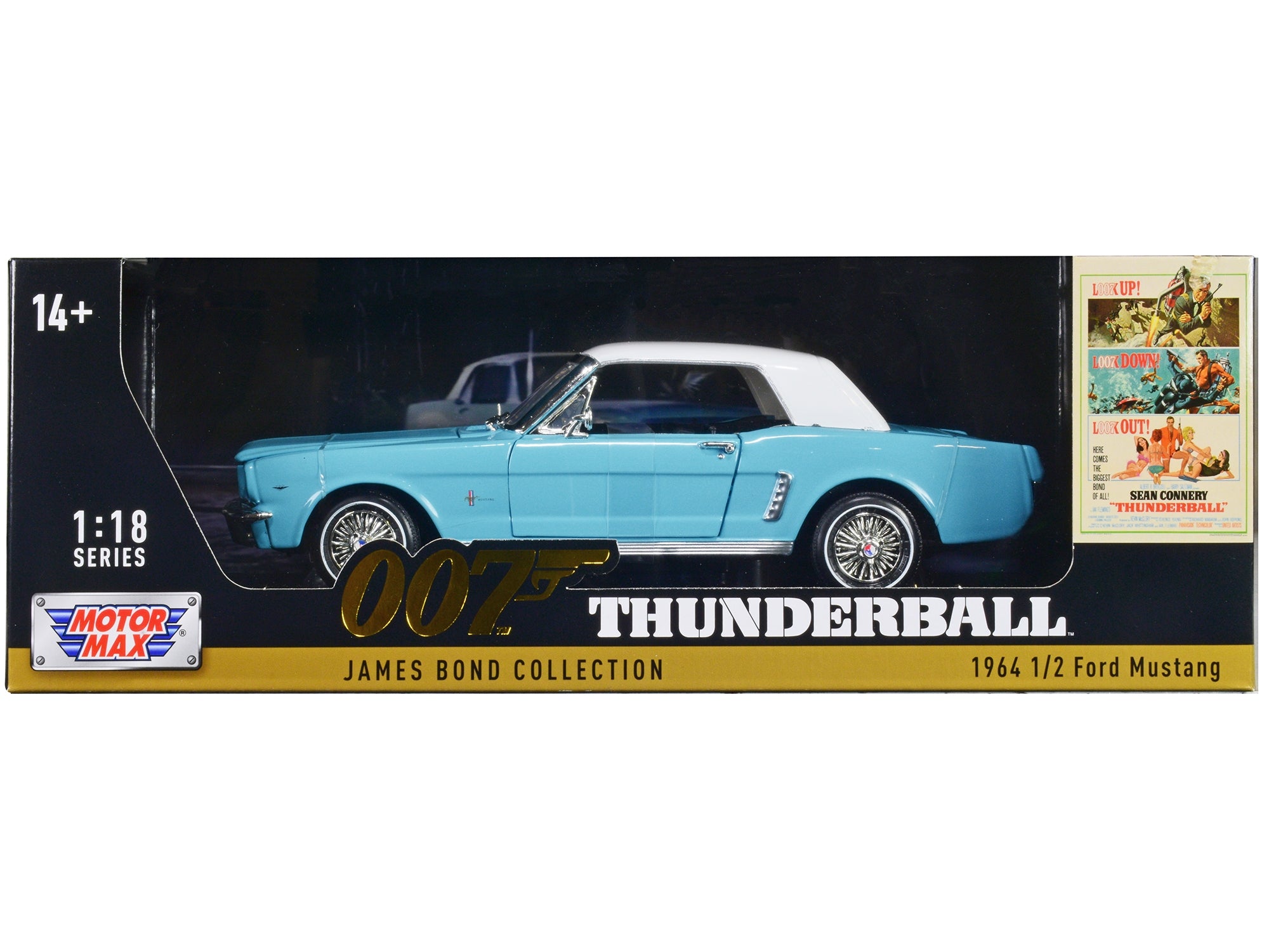 1964 1/2 Ford Mustang Light Blue with White Top James Bond 007 "Thunderball" (1965) Movie "James Bond Collection" Series 1/18 Diecast Model Car by Motormax Motormax