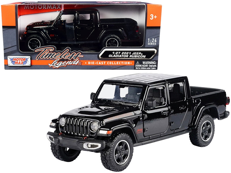 2021 Jeep Gladiator Rubicon (Closed Top) Pickup Truck Black 1/24-1/27 Diecast Model Car by Motormax Motormax