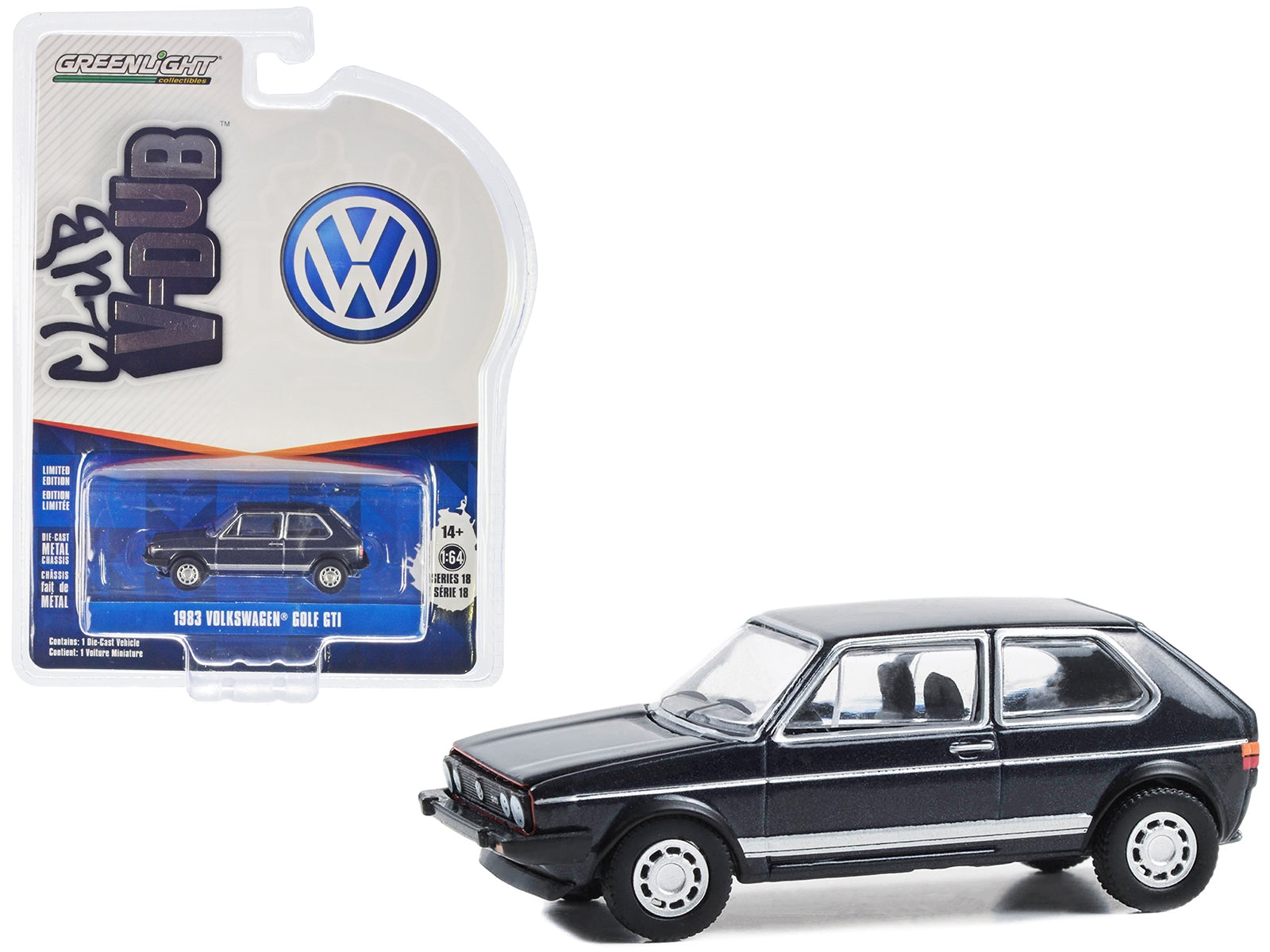 1983 Volkswagen Golf GTi Helios Blue Metallic "Club Vee-Dub" Series 18 1/64 Diecast Model Car by Greenlight Greenlight