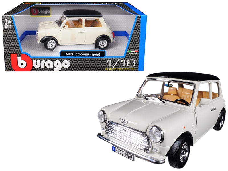 1969 Mini Cooper Beige with Black Top 1/18 Diecast Model Car by Bburago Bburago