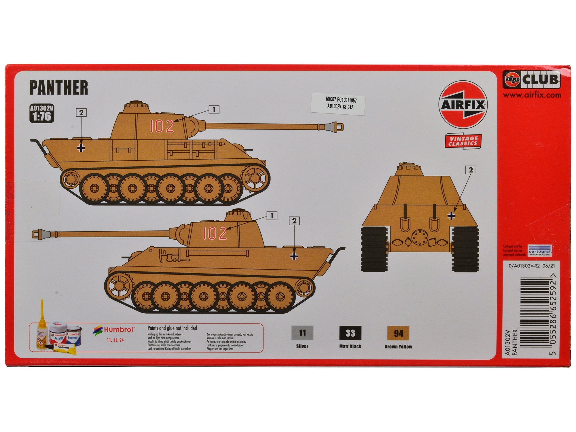 Level 2 Model Kit German Panther Tank 1/76 Plastic Model Kit by Airfix Airfix