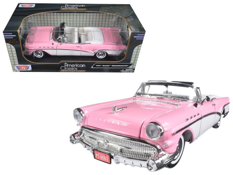 1957 Buick Roadmaster Convertible Pink and White 1/18 Diecast Model Car by Motormax Motormax