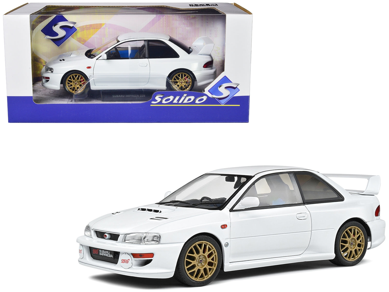 1998 Subaru Impreza 22B RHD (Right Hand Drive) Pure White with Gold Wheels 1/18 Diecast Model Car by Solido Solido