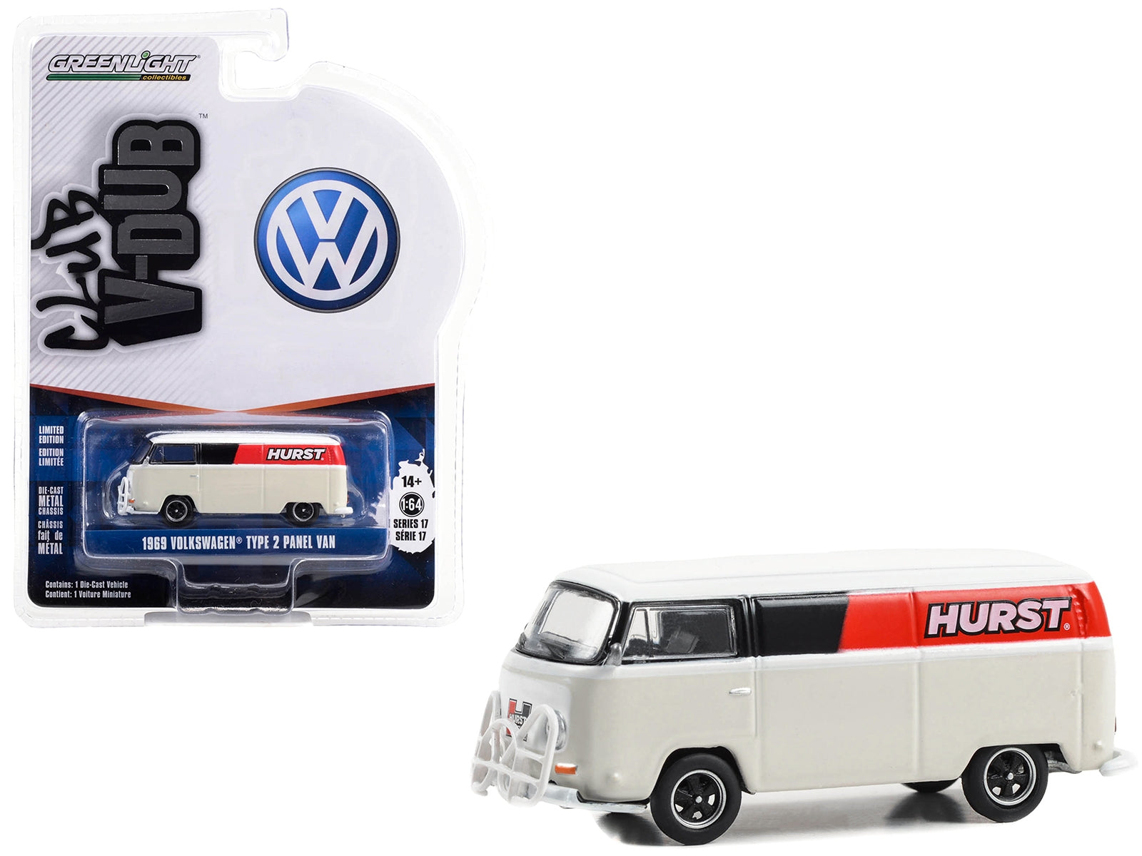 1969 Volkswagen Type 2 Panel Van White with Black and Red Stripes "Hurst Shifters" "Club Vee V-Dub" Series 17 1/64 Diecast Model Car by Greenlight Greenlight