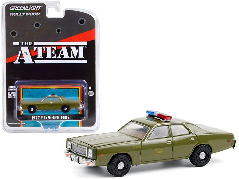 1977 Plymouth Fury "U.S. Army Police" Army Green "The A-Team" (1983-1987) TV Series "Hollywood Special Edition" 1/64 Diecast Model Car by Greenlight Greenlight