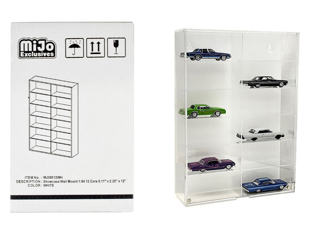 Showcase 12 Car Display Case Wall Mount with White Back Panel 