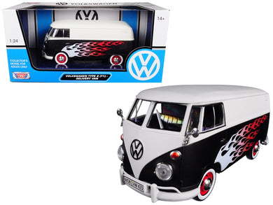 Volkswagen Type 2 (T1) Delivery Van with Flames 1/24 Diecast Car Model by Motormax Motormax