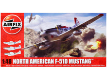 Load image into Gallery viewer, Level 2 Model Kit North American F-51D Mustang Fighter Aircraft with 3 Scheme Options 1/48 Plastic Model Kit by Airfix Airfix
