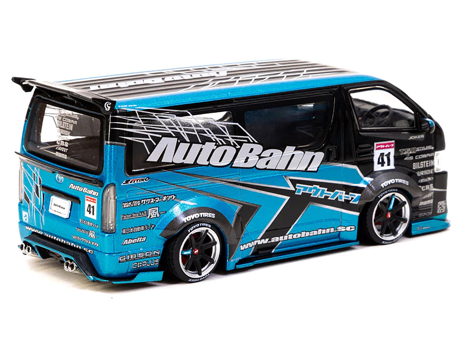 Toyota Hiace Widebody Van RHD (Right Hand Drive) "AutoBahn" Blue Metallic and Black with Graphics "Hobby43" Series 1/43 Diecast Model Car by Tarmac Works Tarmac Works